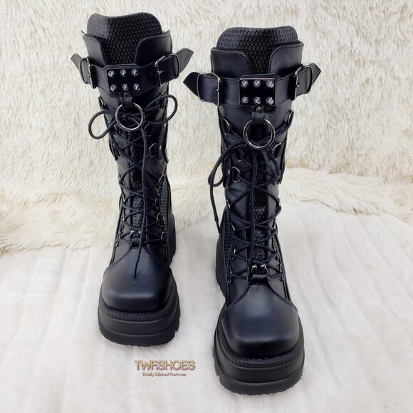 Goth Platform Mid Calf Punk Boots Demonia - Picture 2 of 11